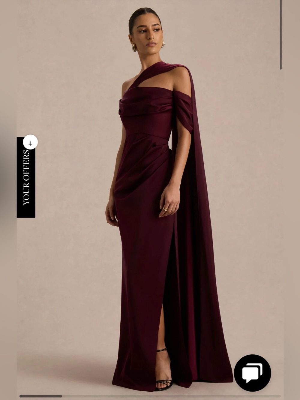 Club L London One-Shoulder Burgundy Evening Gown w/Sash - US 6